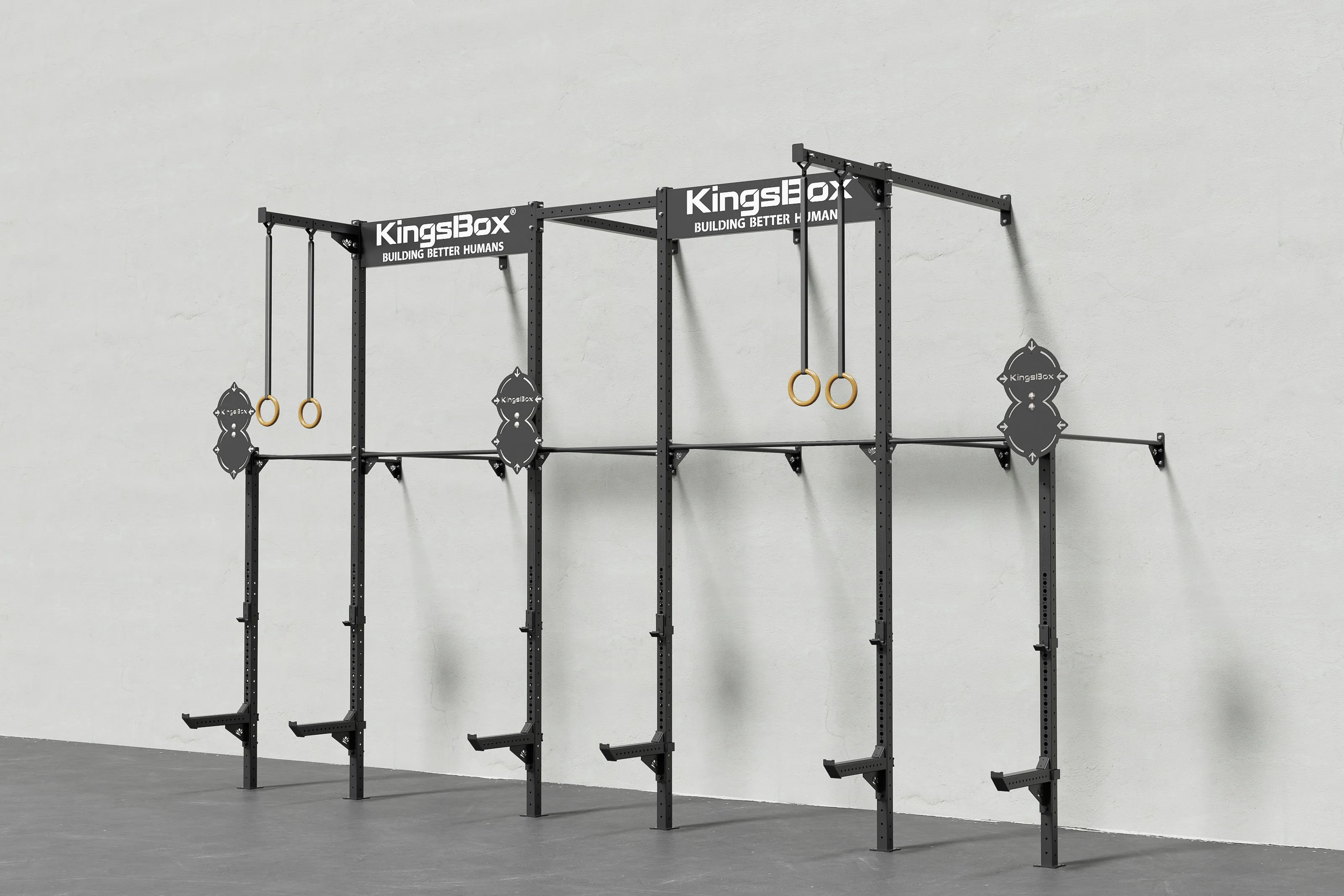 Mighty Empire Rig – Wandmontiertes Fitnessgerät mit Squat-Stationen und Kletterseil | KingsBox