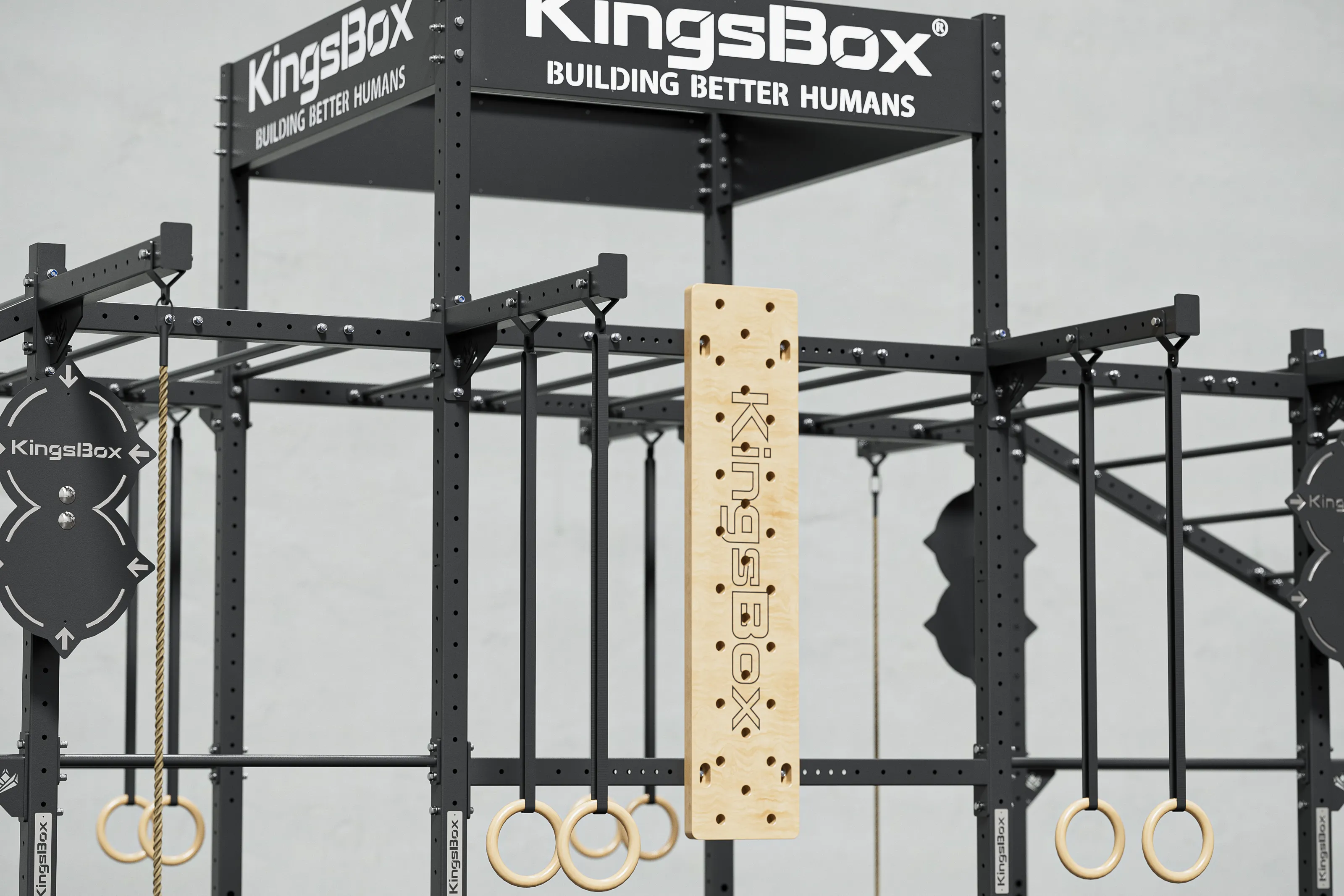 Mighty Legacy Rig – Monkey Rig mit Pegboard, Wallball-Zielen und Ringstationen | KingsBox