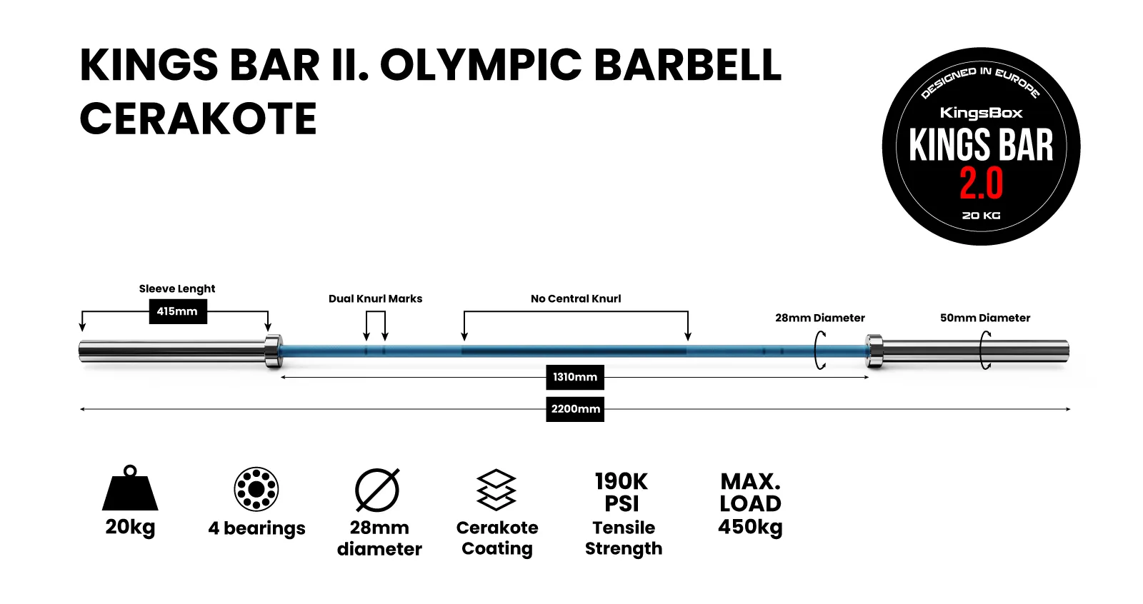 Cerakote Kings Bar | Olympic barbell with Cerakote coating | KingsBox