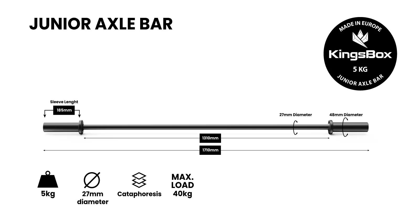 Junior Axle Bar | Olympische Langhantel für Anfänger aus Stahl | KingsBox