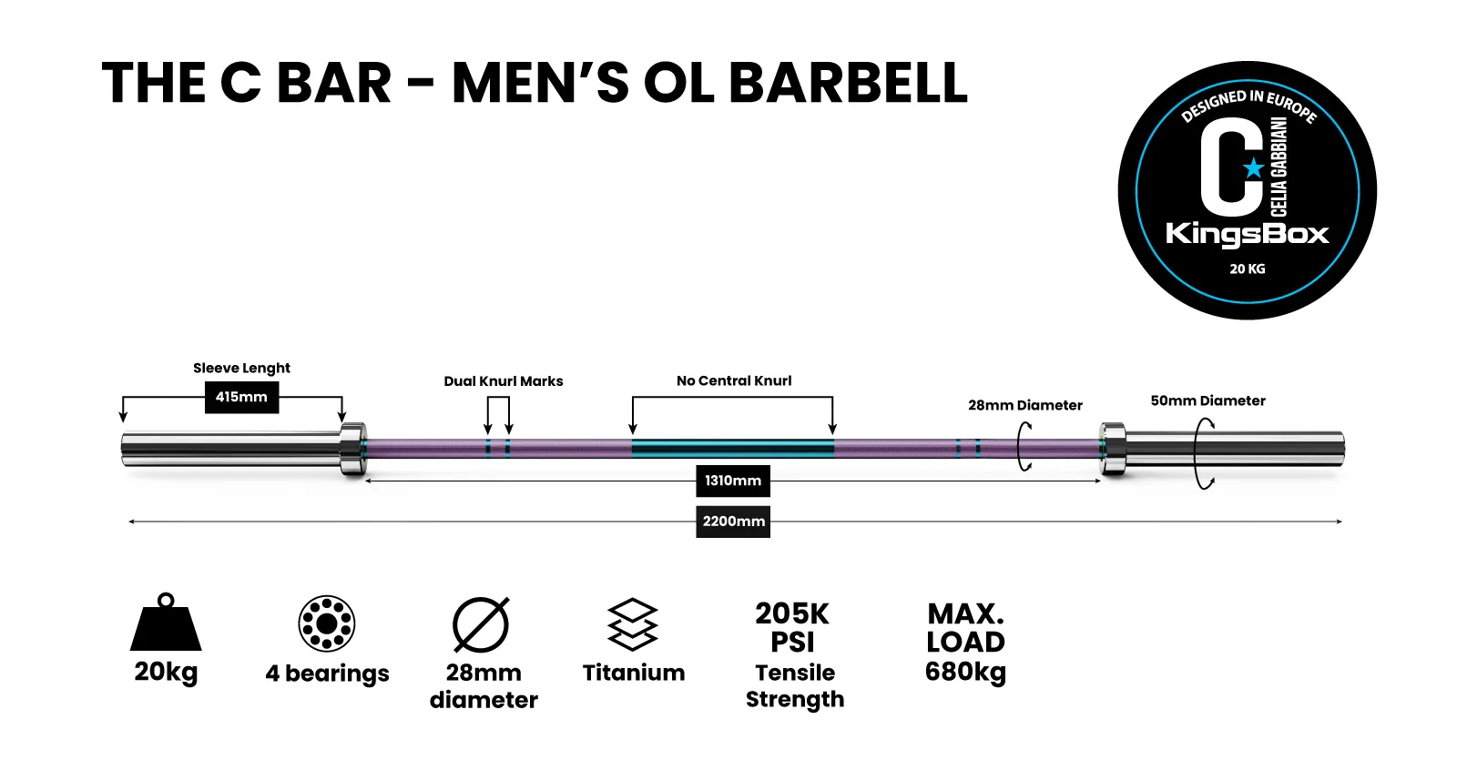Osa C Bar - pánská činka Ol Barbell | Olympijská činka pro crossový trénink a funkční fitness | KingsBox