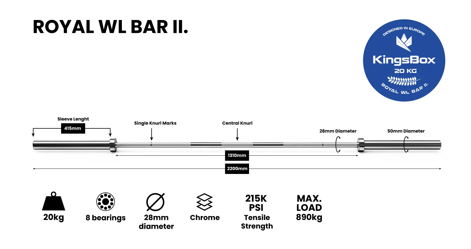 Royal Wl Bar II | Bilanciere Olimpico per uomo in acciaio | KingsBox