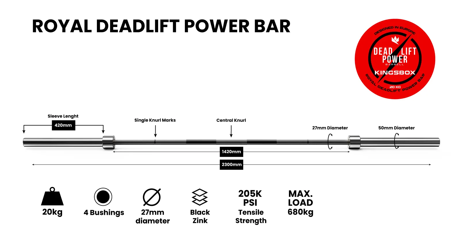 Royal Deadlift Power Bar | Bilanciere Olimpico per uomo in acciaio | KingsBox