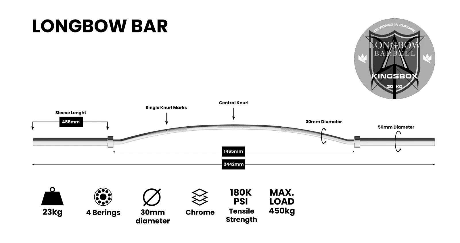 Longbow Bar | Curved steel barbell for squats | KingsBox
