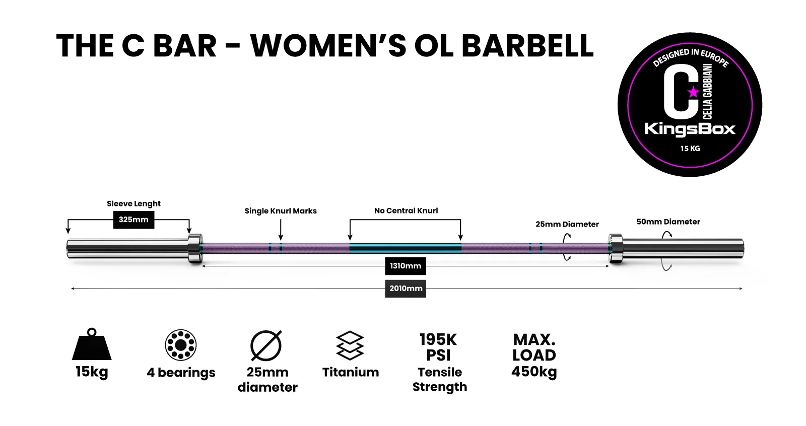 The C Bar - Womens Ol Barbell | Bilanciere Olimpico per Cross Training e Functiona Fitness | KingsBox