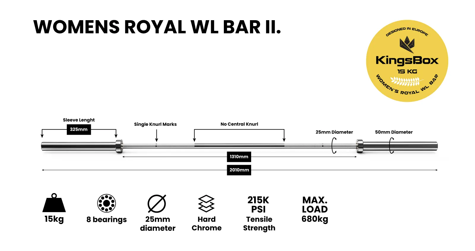 Dámská osa Womens Royal Wl Bar II | Olympijská činka pro ženy z oceli | KingsBox