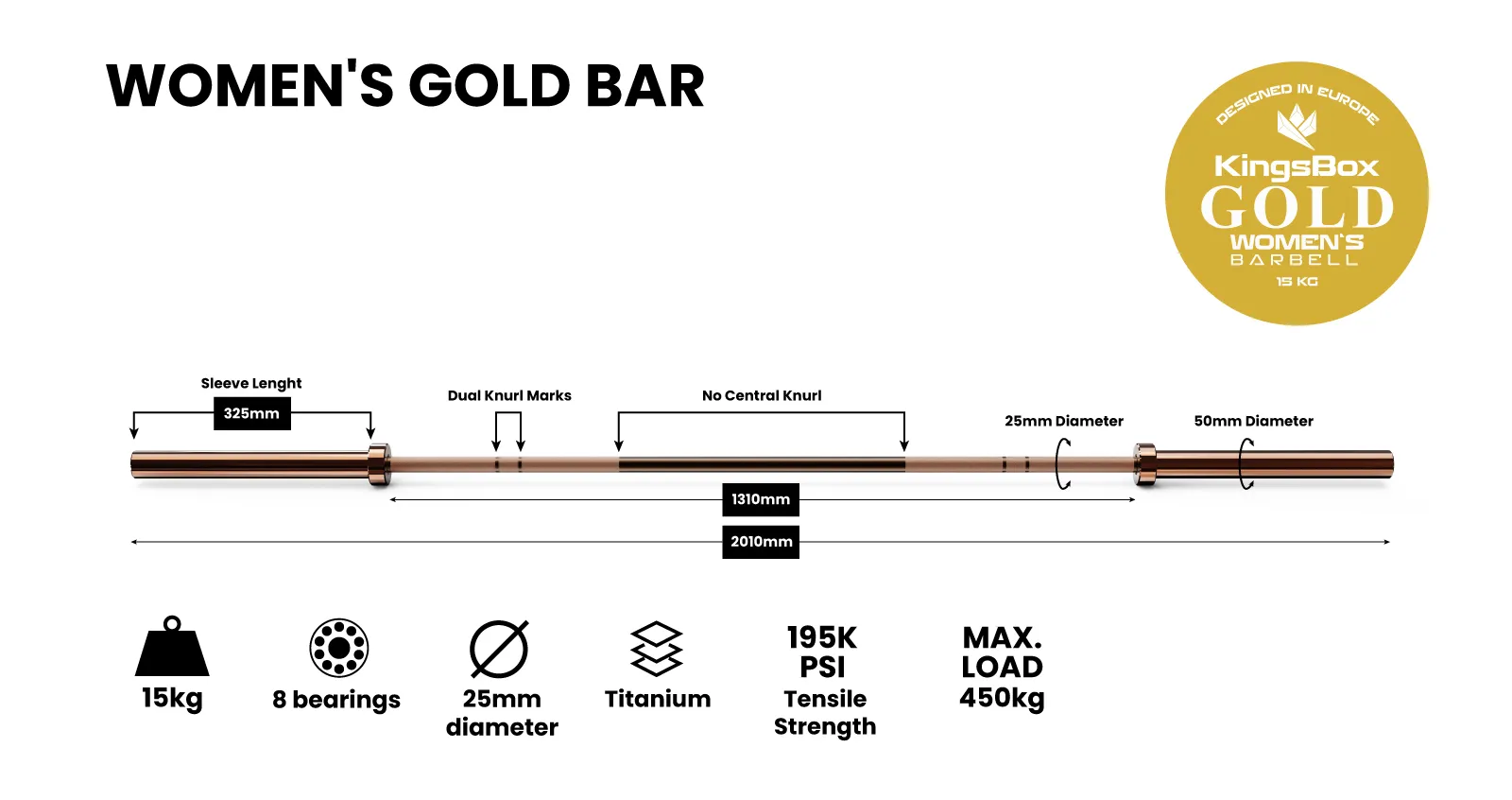 Gold Bar | Olympic barbell for woman made of steel | KingsBox